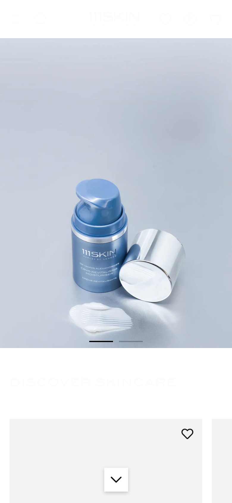 111Skin homepage on mobile, Shopify luxury beauty storefront captured at 390 x 844