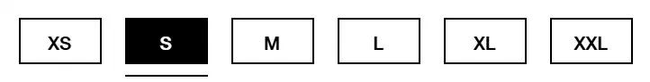 A.P.C. size selector photographed on its product page, 6 values as a radio list with text labels
