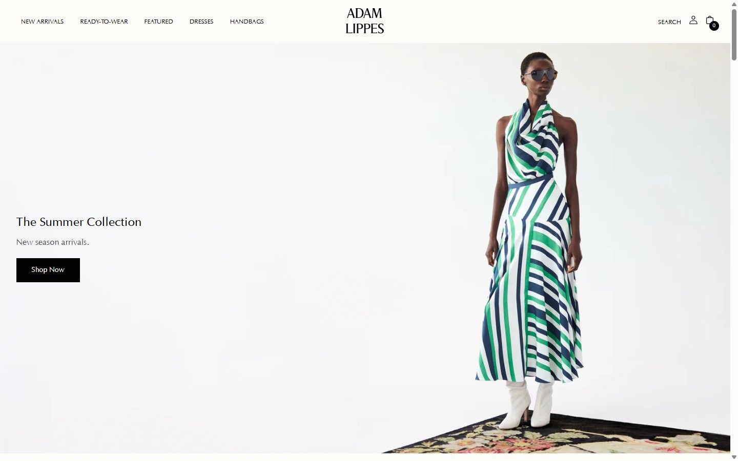 Adam Lippes homepage on desktop, Shopify luxury fashion storefront captured at 1440 x 900
