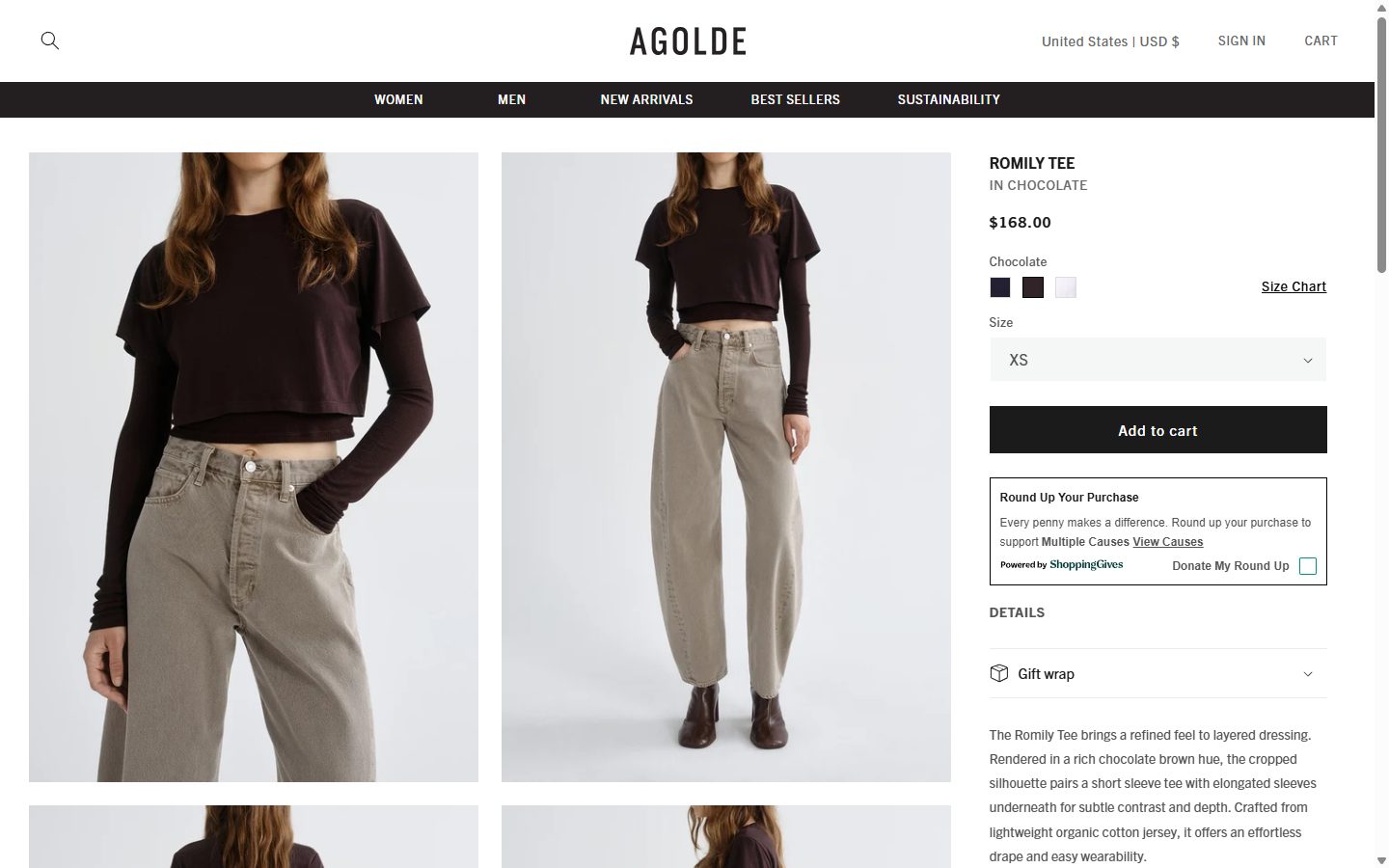 Agolde product page on desktop, Shopify luxury fashion storefront captured at 1440 x 900