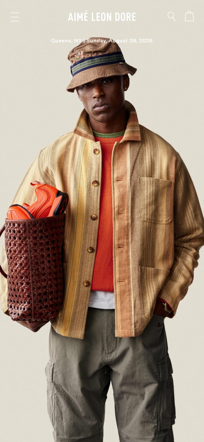 Aime Leon Dore homepage on mobile, not disclosed luxury fashion storefront captured at 390 x 844