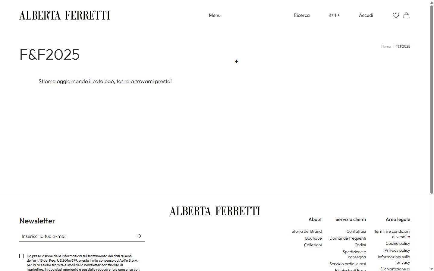 Alberta Ferretti collection: f&f2025 on desktop, Shopify luxury fashion storefront captured at 1440 x 900