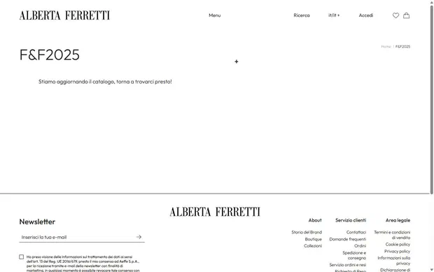 Alberta Ferretti collection: f&f2025 on desktop, Shopify luxury fashion storefront captured at 1440 x 900