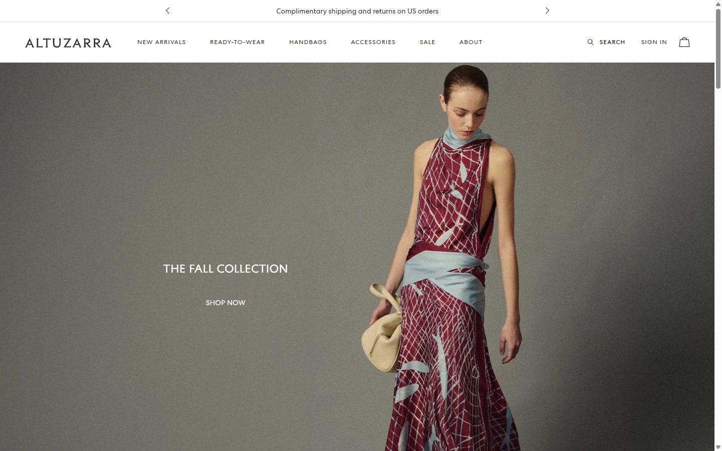 Altuzarra homepage on desktop, Shopify luxury fashion storefront captured at 1440 x 900