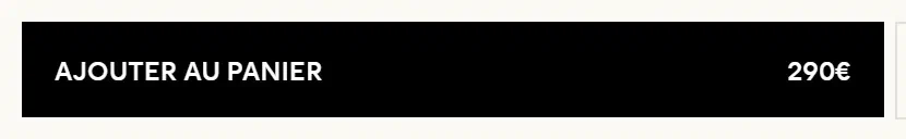 Ami Paris add to cart button photographed on its product page, reading Ajouter au panier 290€, #000000 on #faf9f4