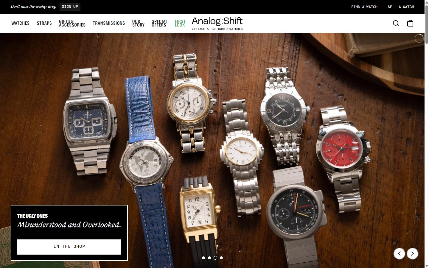 Analog Shift homepage on desktop, Shopify luxury retail storefront captured at 1440 x 900