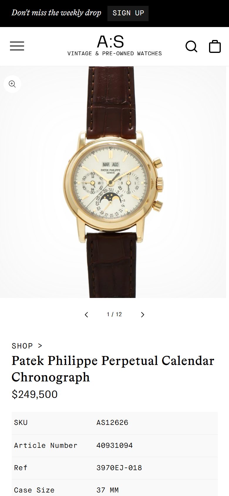 Analog Shift product page on mobile, Shopify luxury retail storefront captured at 390 x 844