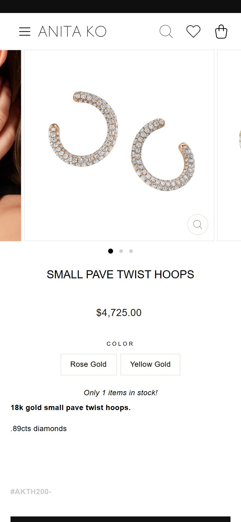 Anita Ko product page on mobile, Shopify luxury jewelry storefront captured at 390 x 844