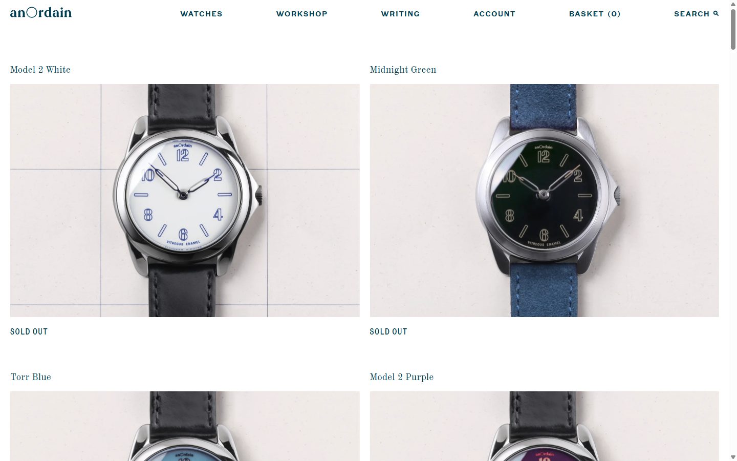 Anordain collection: archive on desktop, Shopify luxury watches storefront captured at 1440 x 900