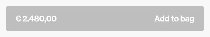 Antonio Marras add to cart button photographed on its product page, reading € 2.480,00 Add to bag, #bdbdbd on #f8f8f8