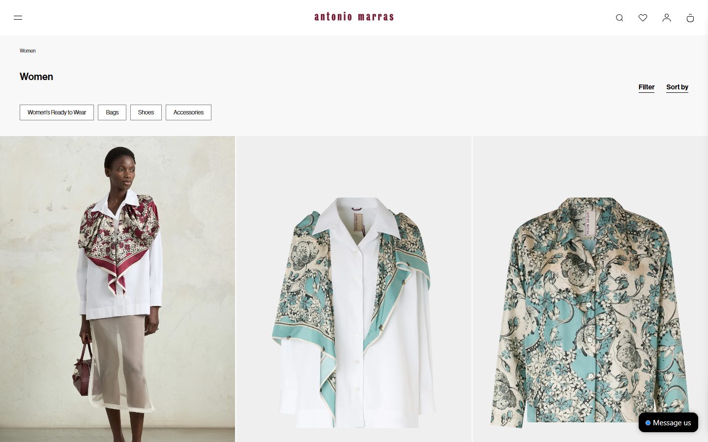 Antonio Marras collection: 01-0-woman on desktop, Shopify luxury fashion storefront captured at 1440 x 900