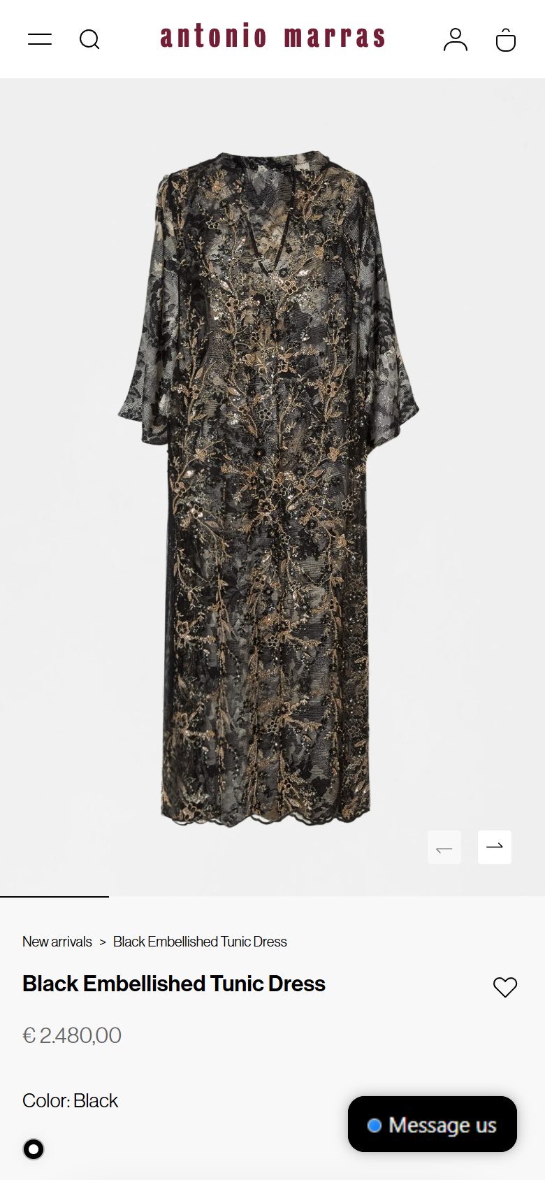 Antonio Marras product page on mobile, Shopify luxury fashion storefront captured at 390 x 844