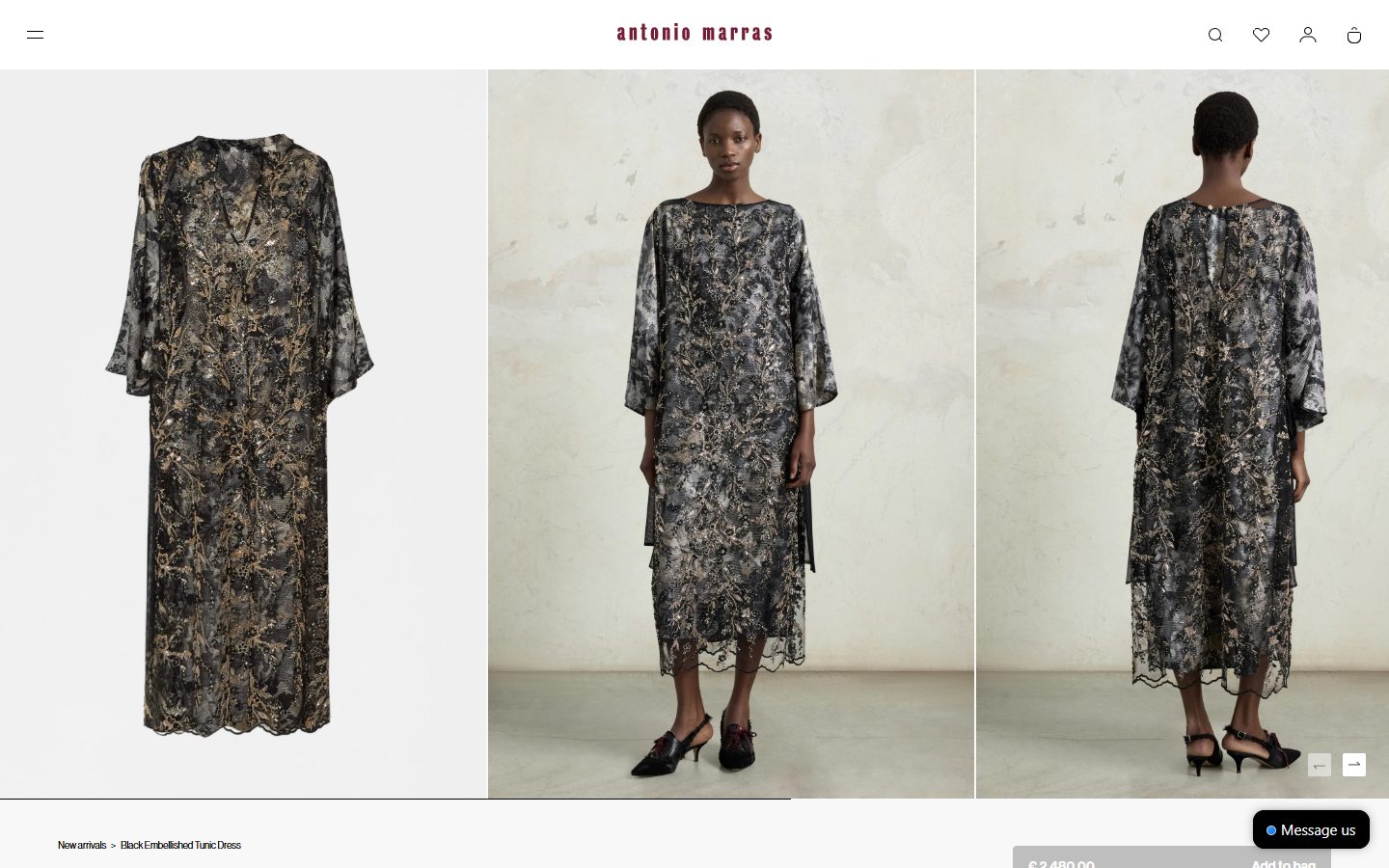 Antonio Marras product page on desktop, Shopify luxury fashion storefront captured at 1440 x 900