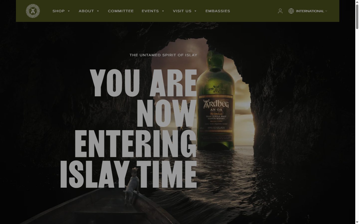 Ardbeg homepage on desktop, not disclosed luxury drinks storefront captured at 1440 x 900