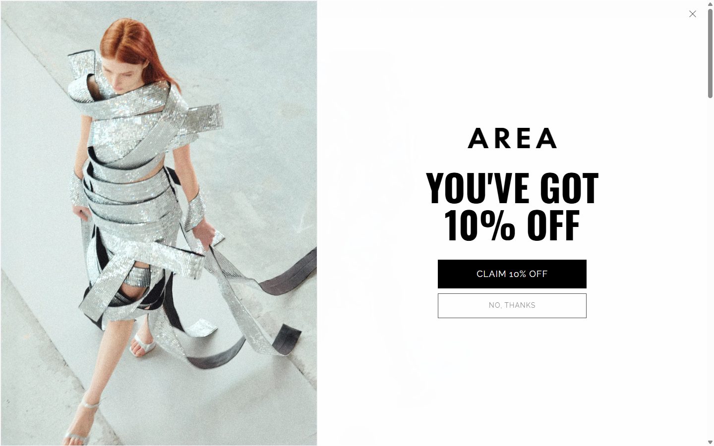 Area homepage on desktop, Shopify luxury fashion storefront captured at 1440 x 900
