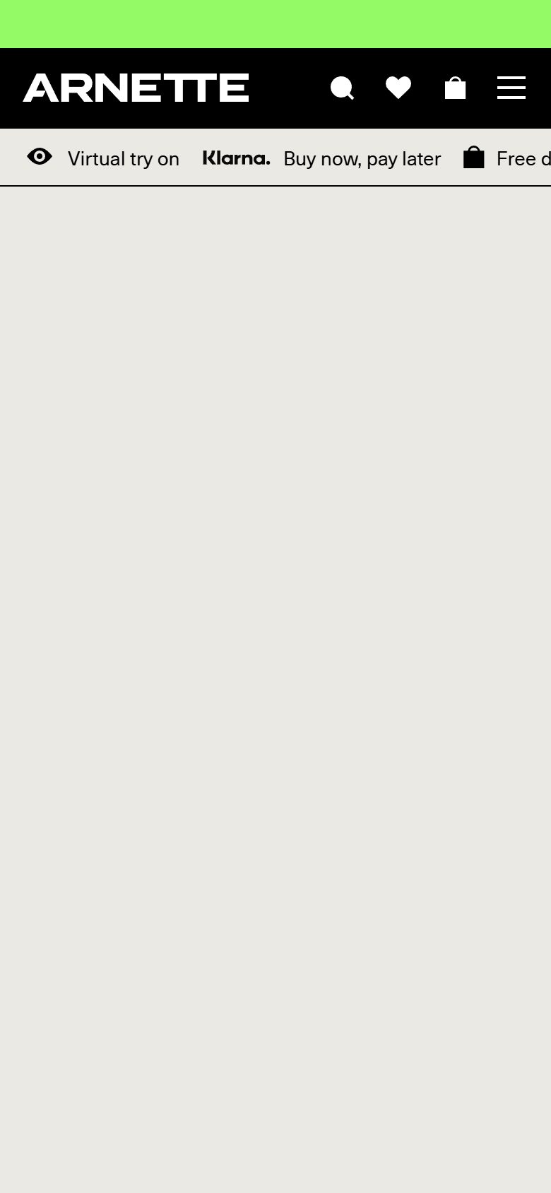 Arnette product page on mobile, Shopify luxury eyewear storefront captured at 390 x 844