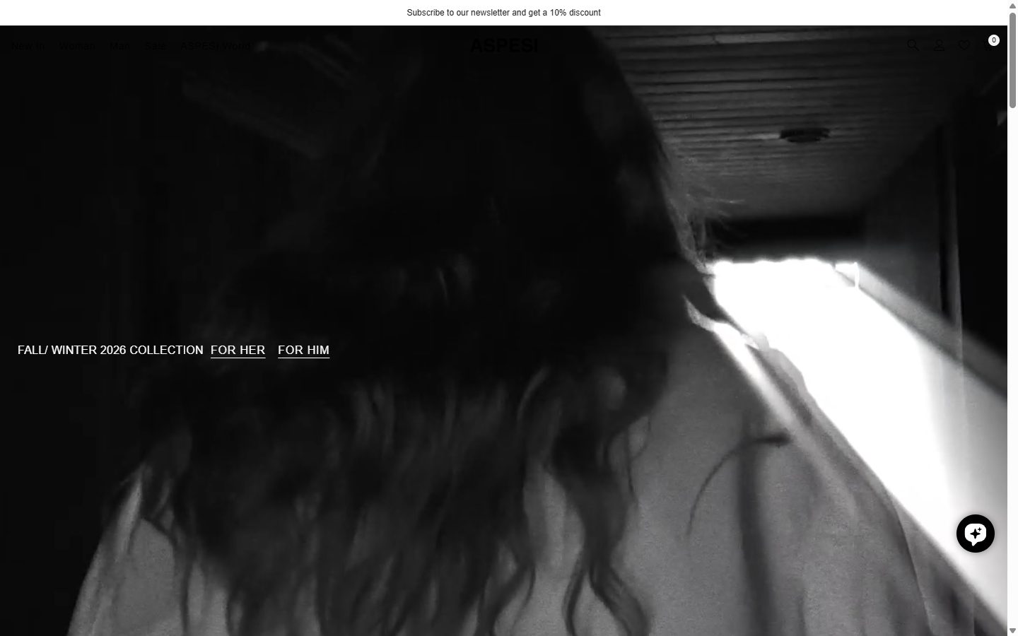 Aspesi homepage on desktop, Shopify luxury fashion storefront captured at 1440 x 900