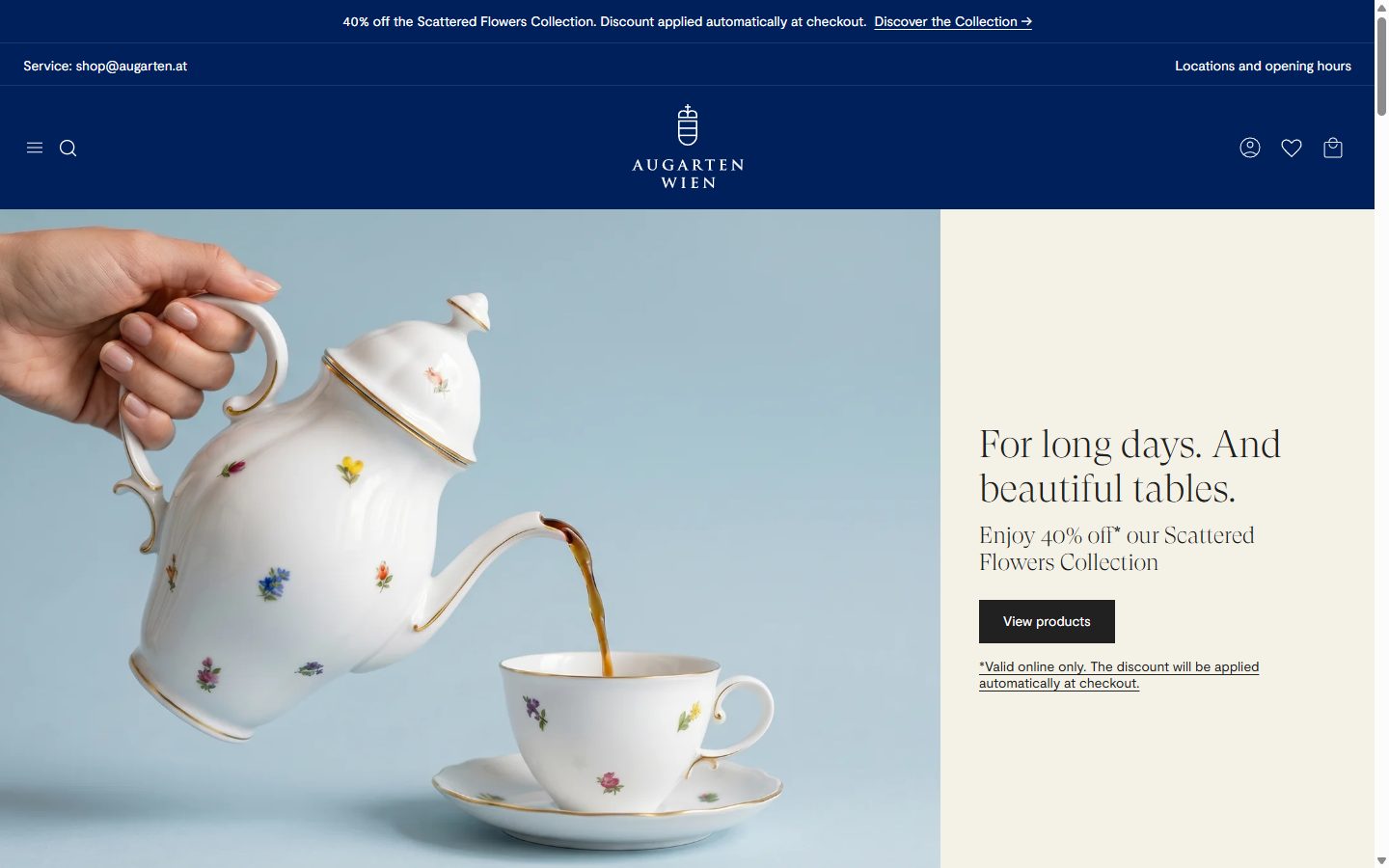 Augarten homepage on desktop, Shopify luxury home and design storefront captured at 1440 x 900