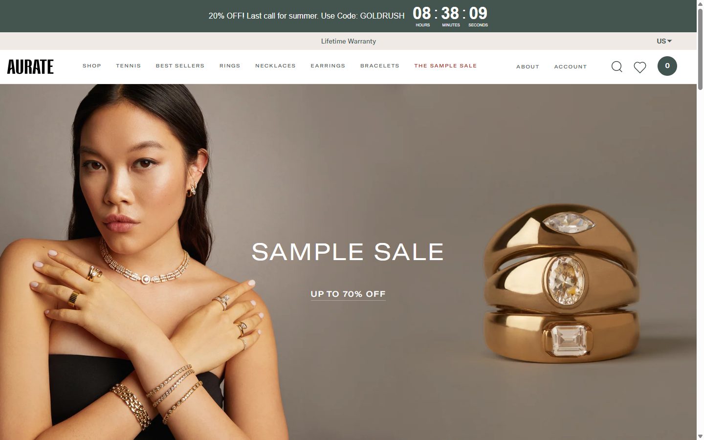 Aurate homepage on desktop, Shopify luxury jewelry storefront captured at 1440 x 900