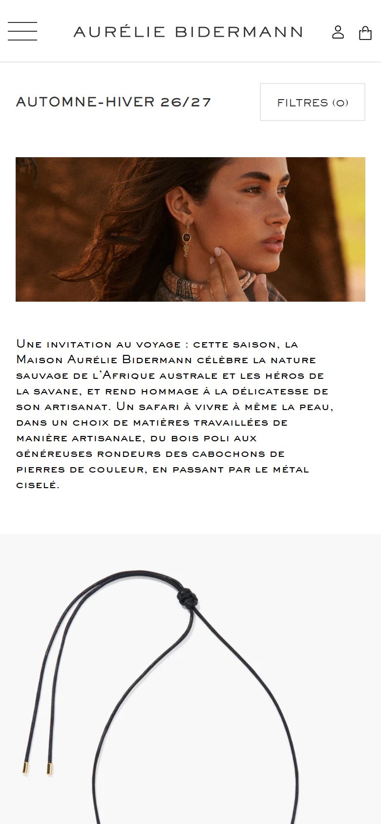 Aurelie Bidermann collection: automne-hiver 26/27 on mobile, Shopify luxury jewelry storefront captured at 390 x 844