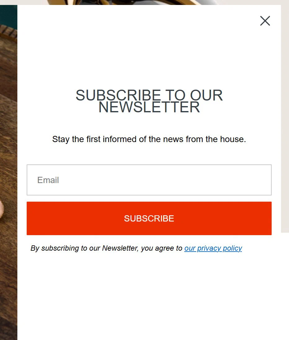 Aurelie Bidermann email sign up popup, lower right