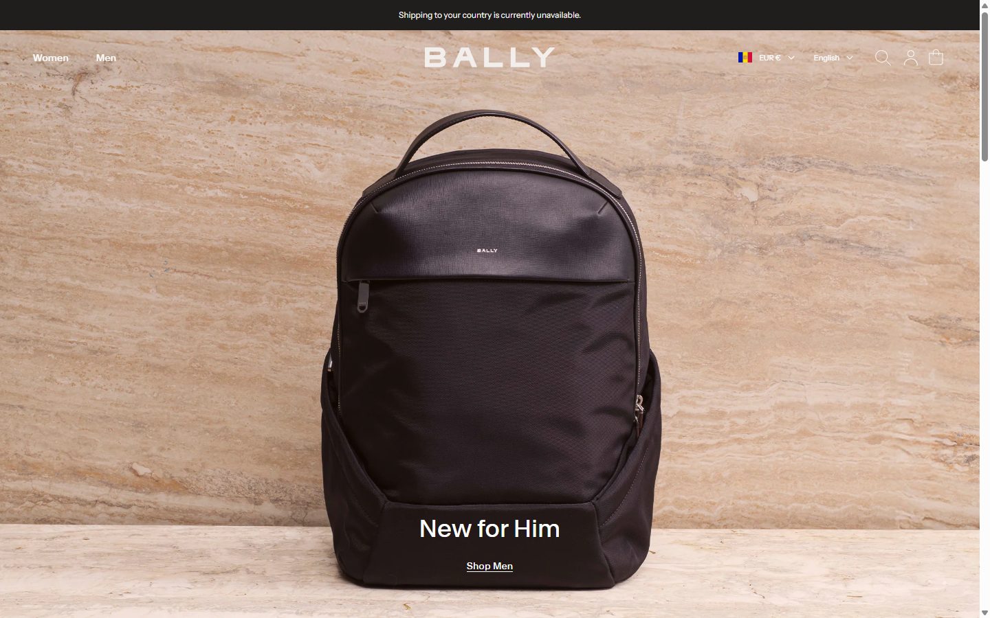 Bally homepage on desktop, not disclosed luxury fashion storefront captured at 1440 x 900