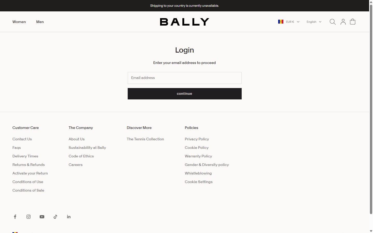 Bally product page on desktop, not disclosed luxury fashion storefront captured at 1440 x 900