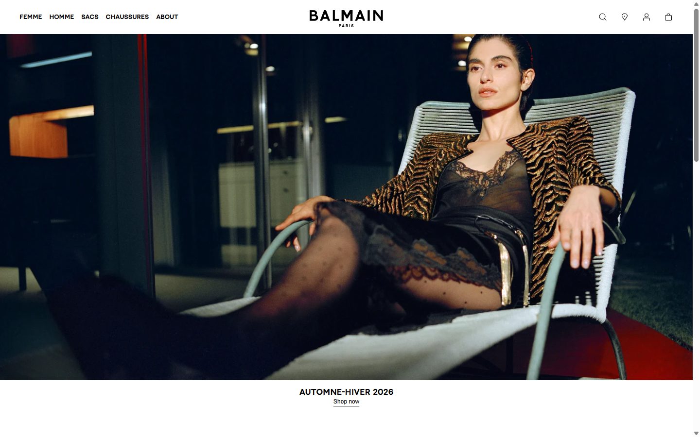 Balmain collection: collection on desktop, Shopify luxury fashion storefront captured at 1440 x 900