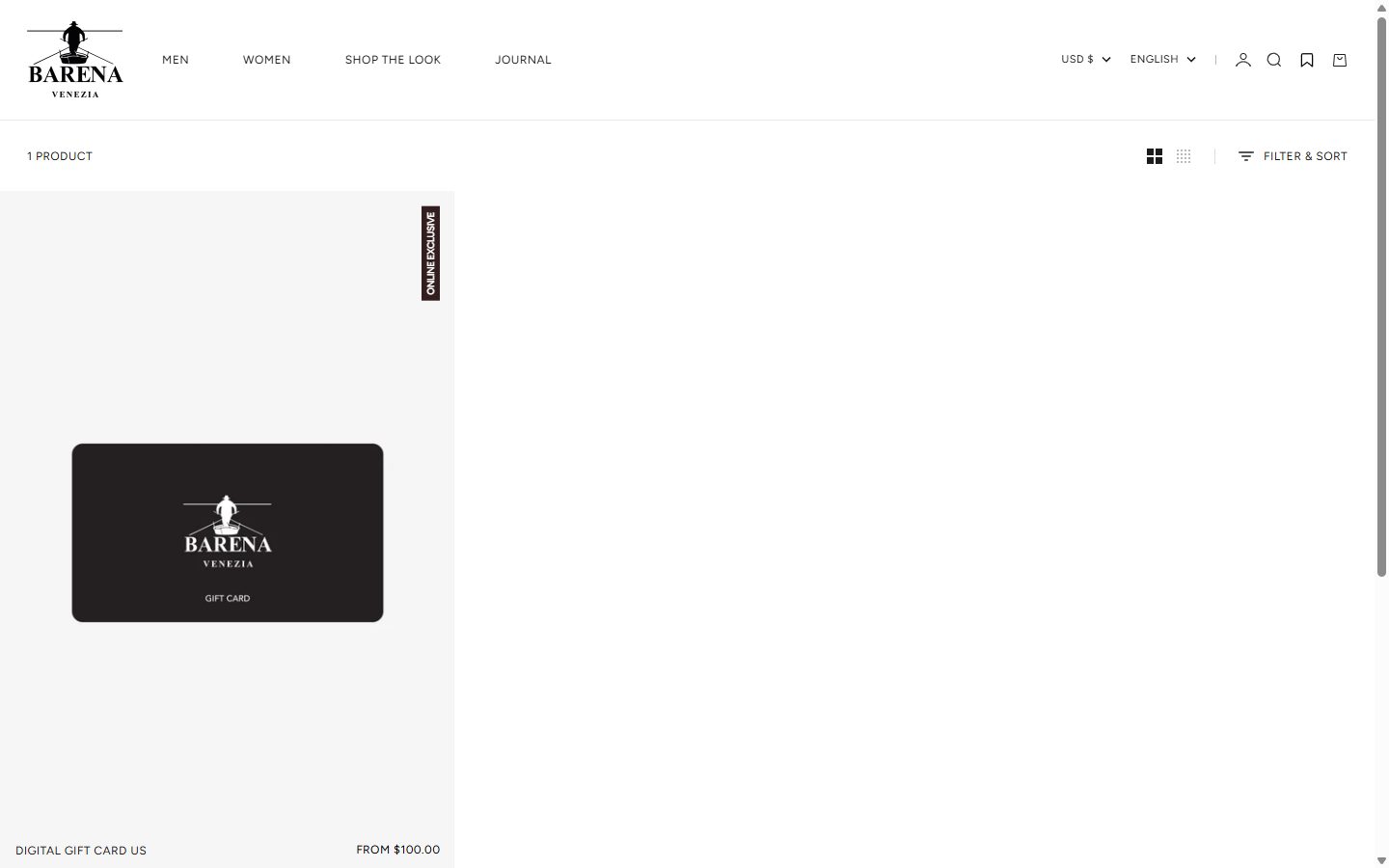 Barena Venezia collection: gift ideas for him on desktop, Shopify luxury fashion storefront captured at 1440 x 900