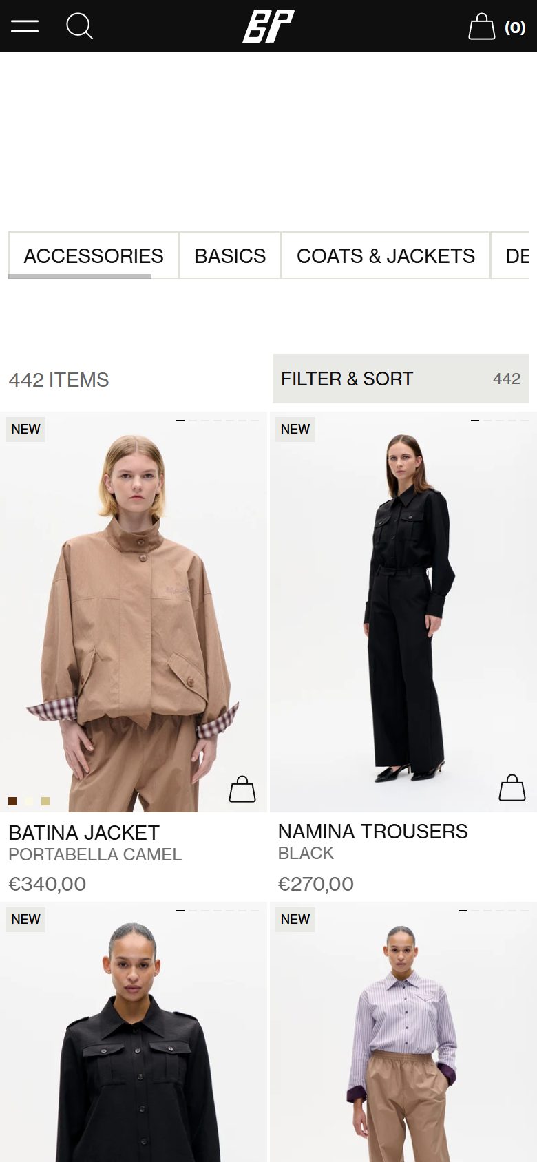 Baum und Pferdgarten collection: all styles on mobile, Shopify luxury fashion storefront captured at 390 x 844