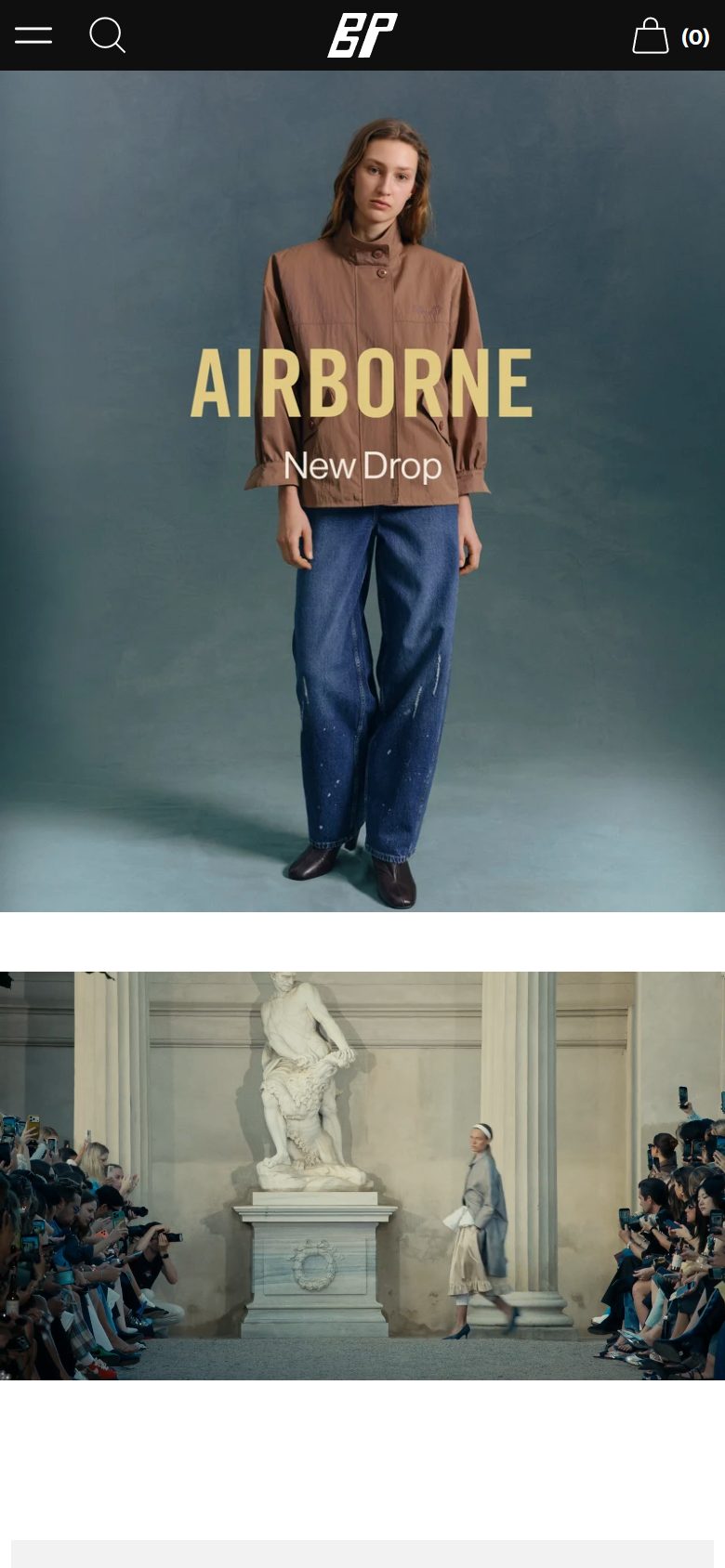 Baum und Pferdgarten homepage on mobile, Shopify luxury fashion storefront captured at 390 x 844