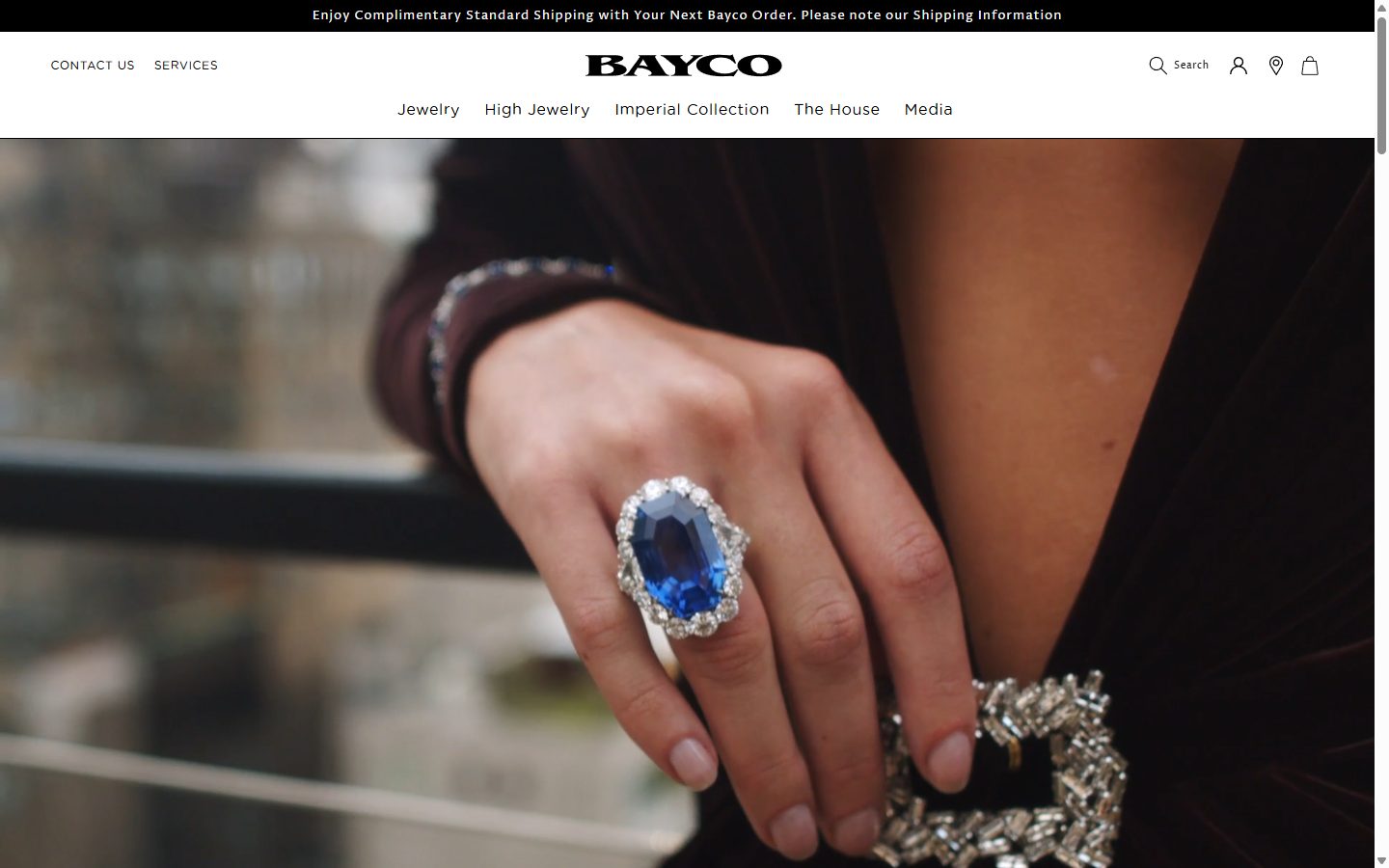 Bayco homepage on desktop, Shopify luxury jewelry storefront captured at 1440 x 900
