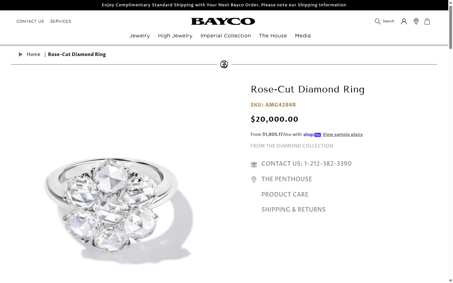 Bayco product page on desktop, Shopify luxury jewelry storefront captured at 1440 x 900