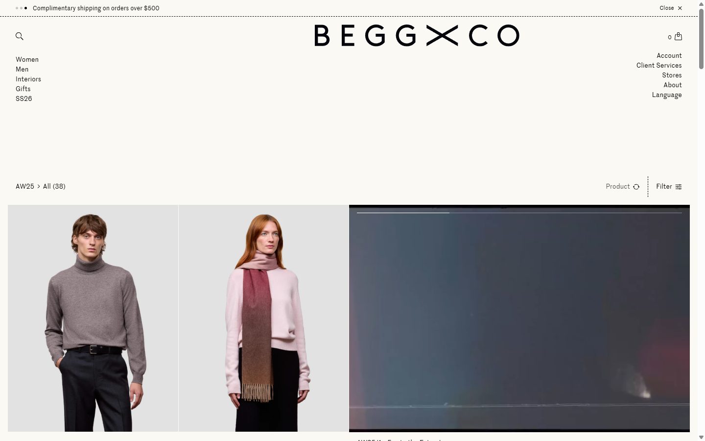 Begg x Co collection: aw25 on desktop, Shopify luxury fashion storefront captured at 1440 x 900