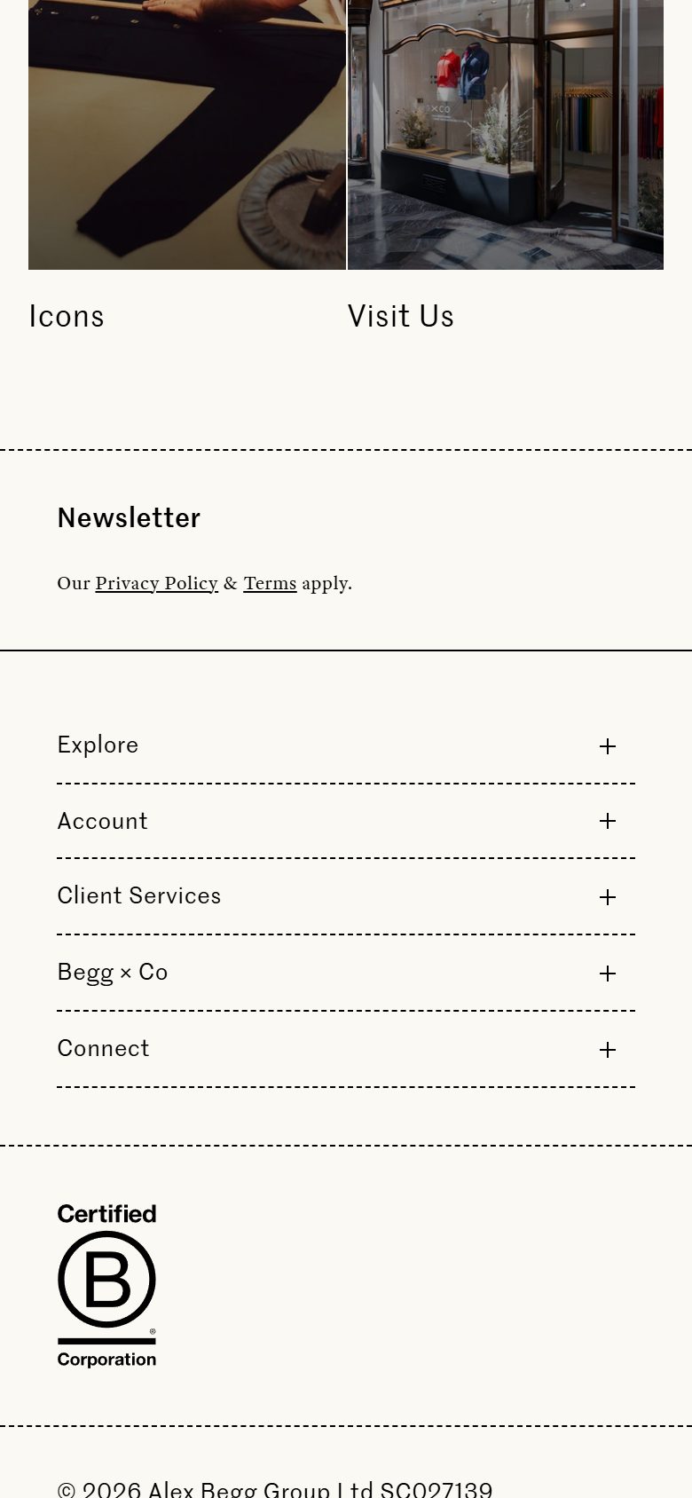 Begg x Co homepage on mobile, Shopify luxury fashion storefront captured at 390 x 844