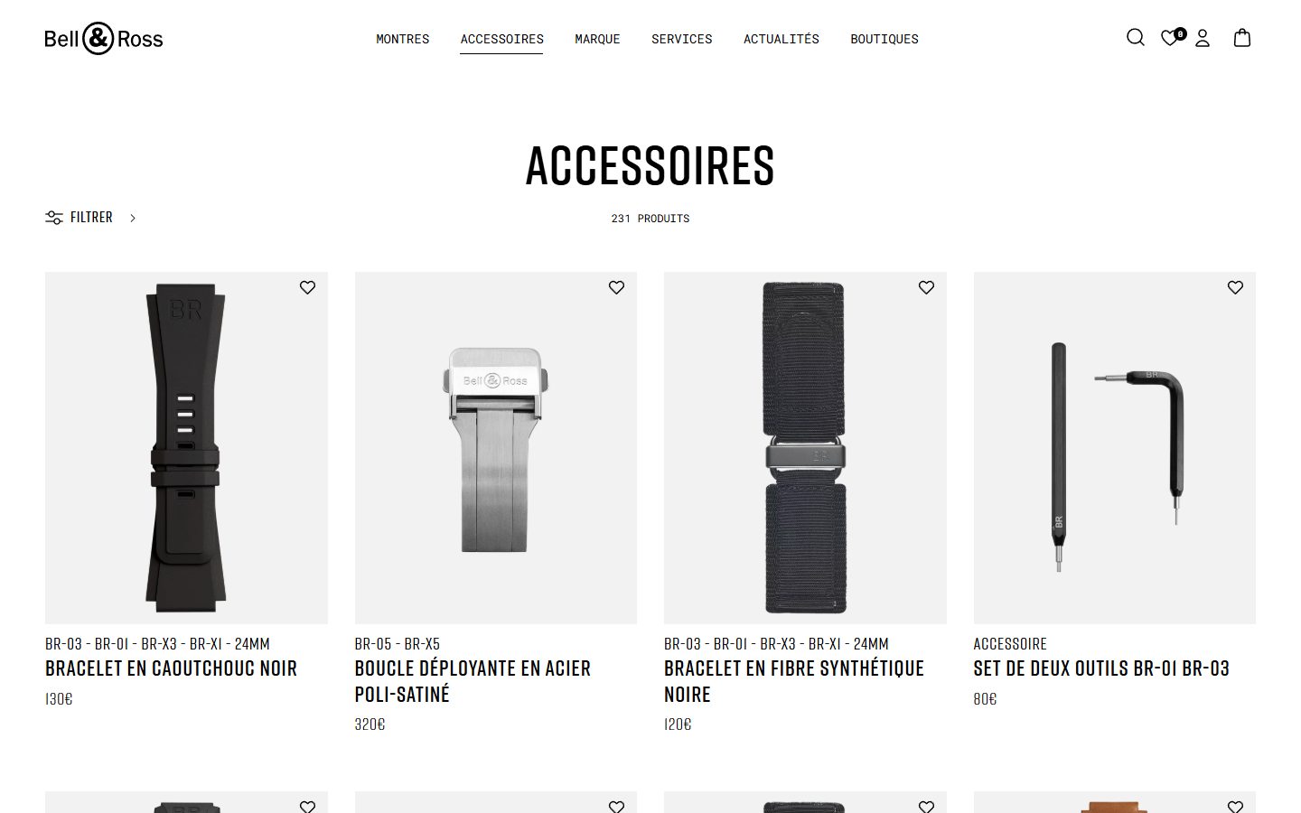 Bell & Ross collection: accessoires on desktop, not disclosed luxury watches storefront captured at 1440 x 900