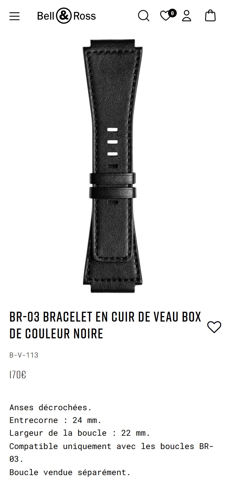 Bell & Ross product page on mobile, not disclosed luxury watches storefront captured at 390 x 844