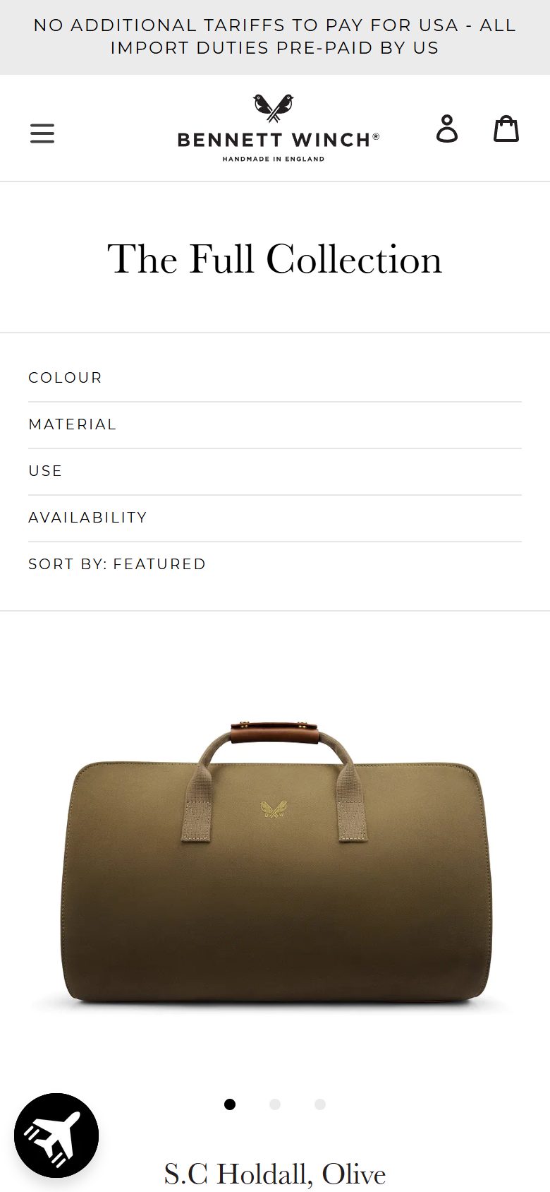 Bennett Winch collection: the full collection on mobile, Shopify luxury leather goods storefront captured at 390 x 844