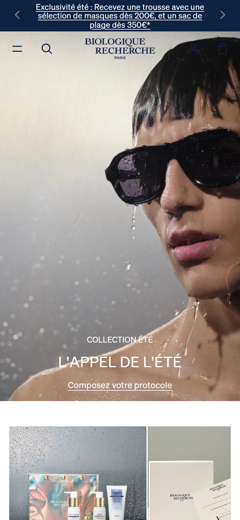 Biologique Recherche homepage on mobile, Shopify luxury beauty storefront captured at 390 x 844