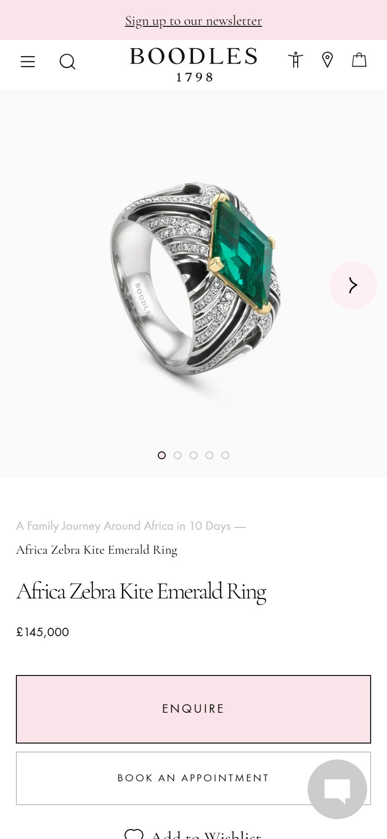 Boodles product page on mobile, not disclosed luxury jewelry storefront captured at 390 x 844