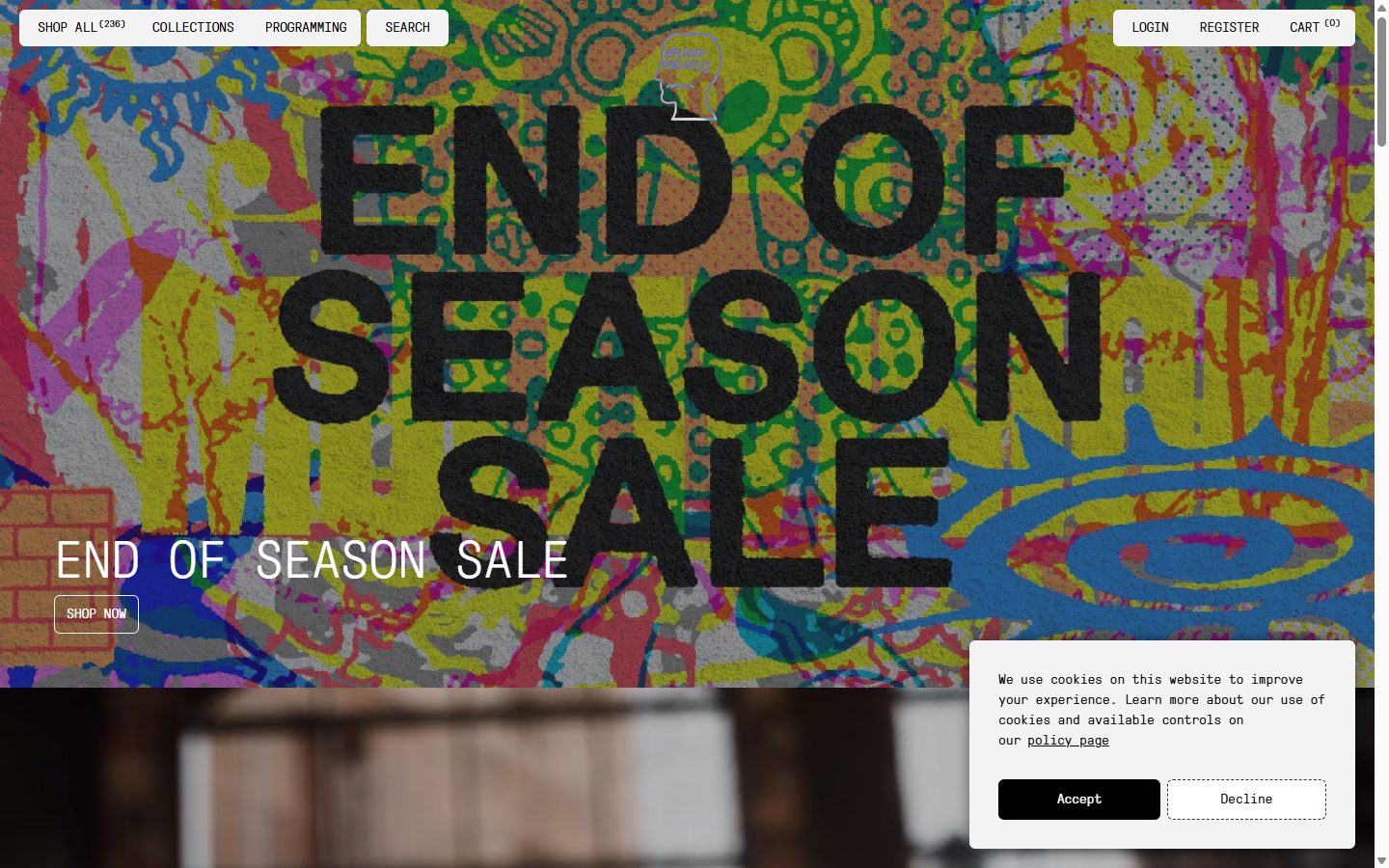 Brain Dead homepage on desktop, Shopify luxury fashion storefront captured at 1440 x 900