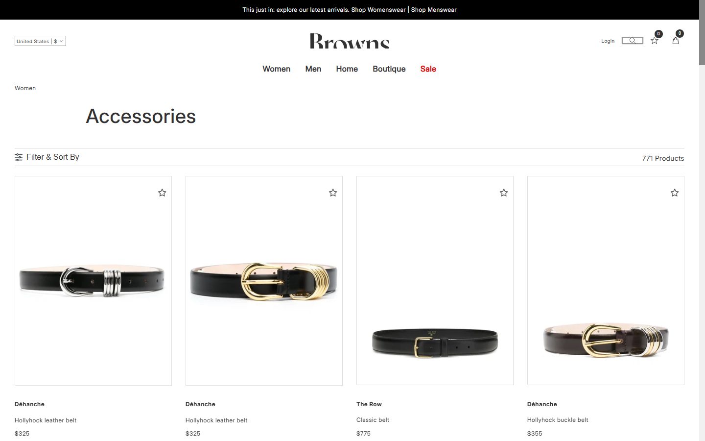 Browns Fashion collection: accessories on desktop, Shopify luxury retail storefront captured at 1440 x 900