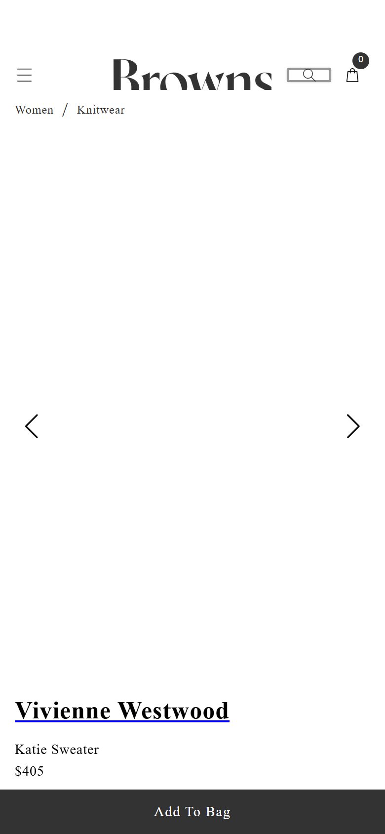 Browns Fashion product page on mobile, Shopify luxury retail storefront captured at 390 x 844