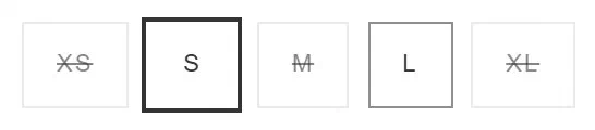 Browns Fashion size selector photographed on its product page, 5 values as a radio list with text labels