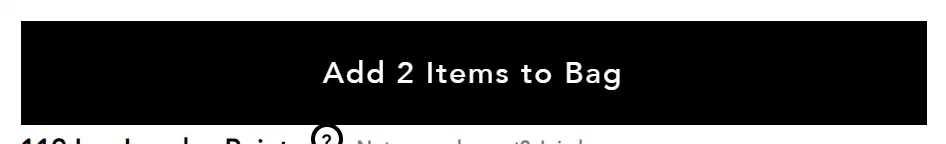 Chantecaille add to cart button photographed on its product page, reading Add 2 Items to Bag, #000000 on #ffffff