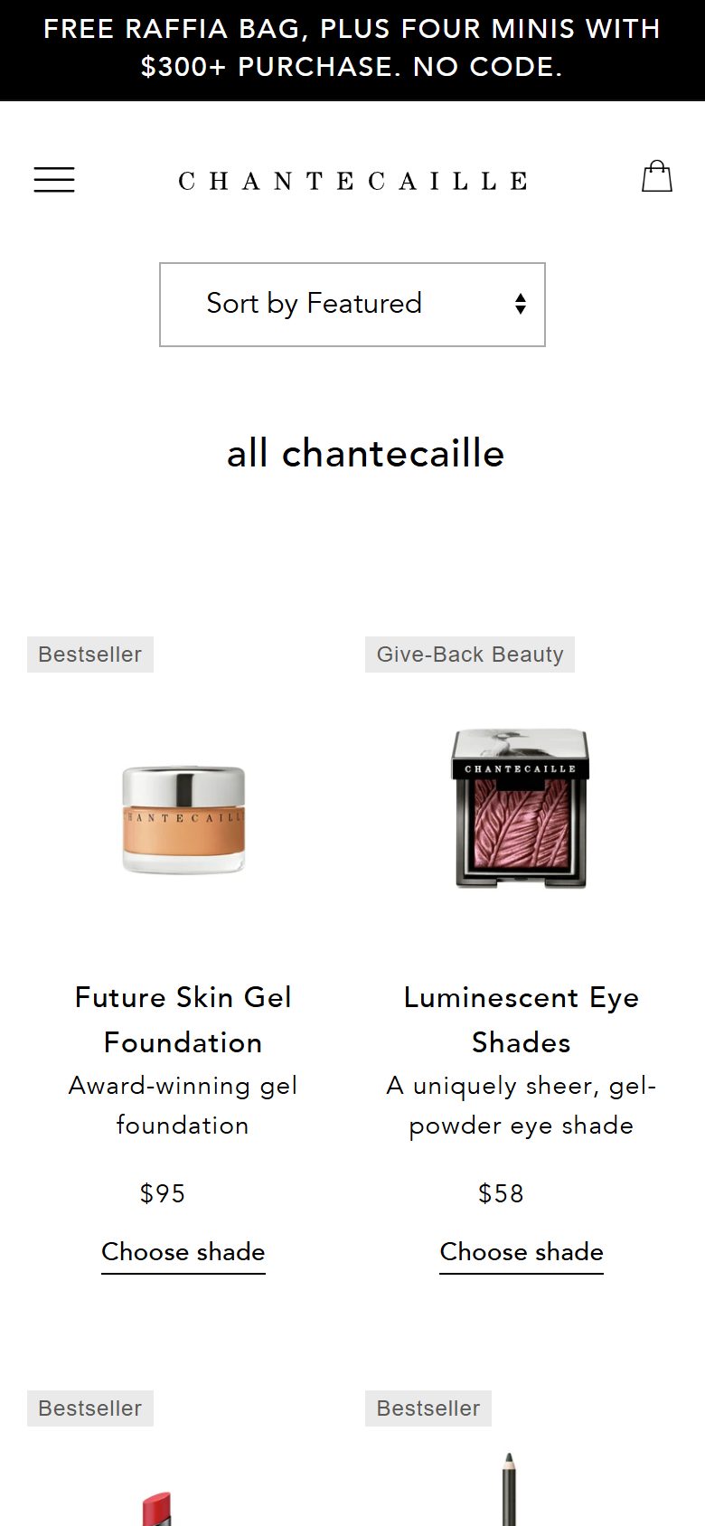 Chantecaille collection: all chantecaille on mobile, Shopify luxury beauty storefront captured at 390 x 844