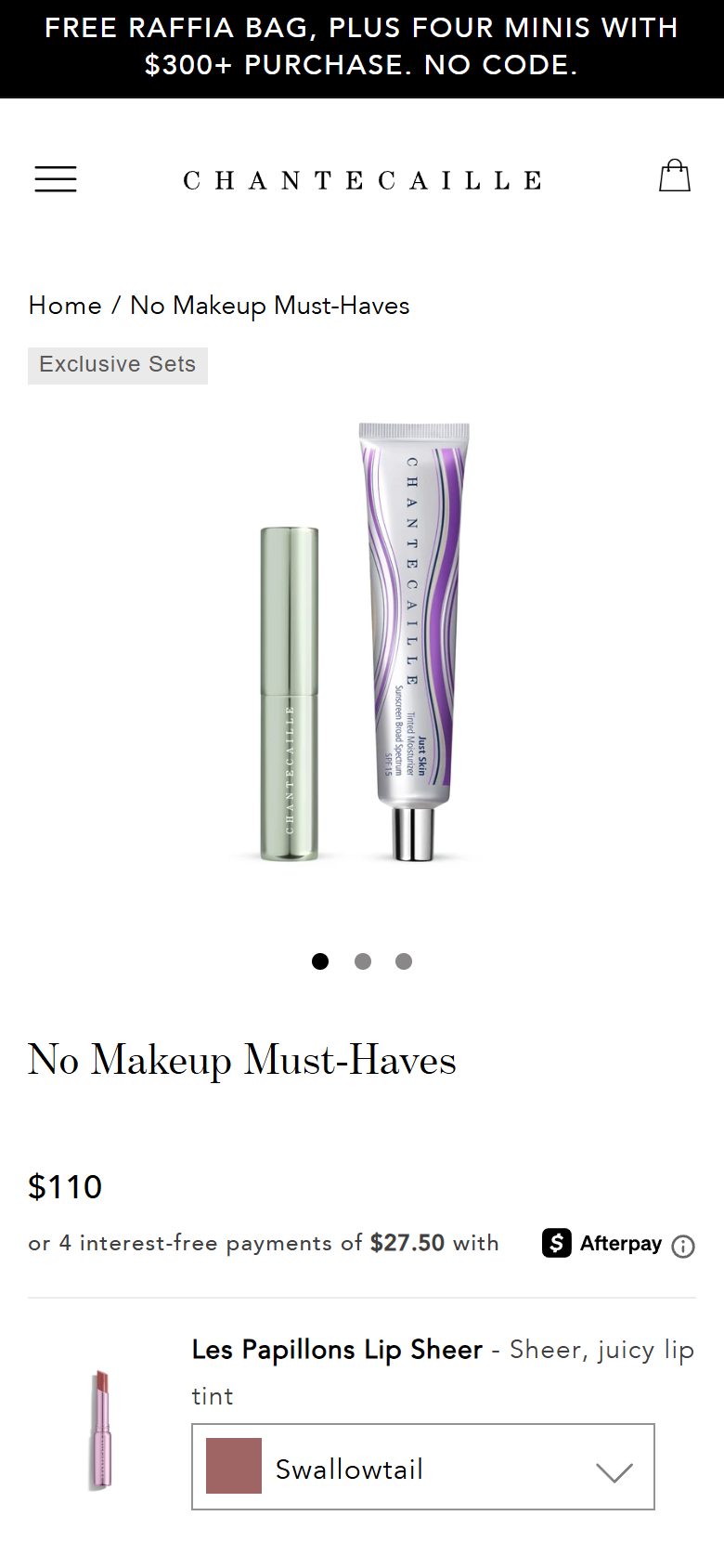 Chantecaille product page on mobile, Shopify luxury beauty storefront captured at 390 x 844