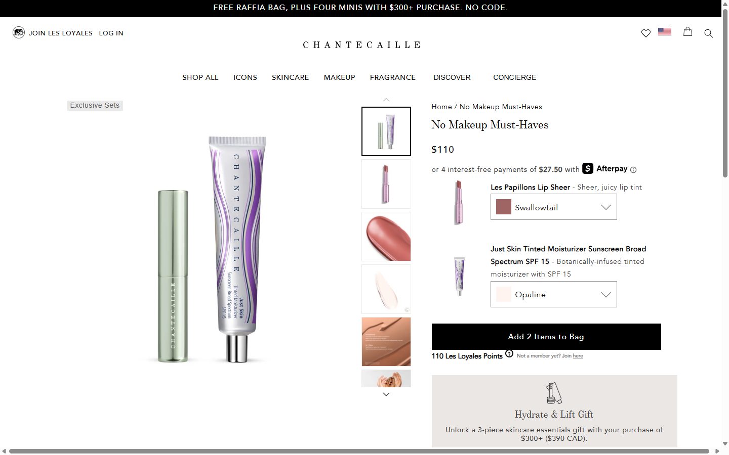 Chantecaille product page on desktop, Shopify luxury beauty storefront captured at 1440 x 900
