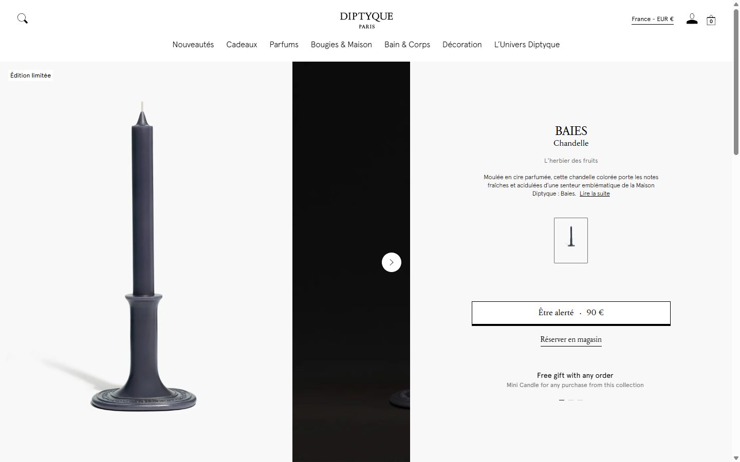 Diptyque product page on desktop, not disclosed luxury beauty storefront captured at 1440 x 900