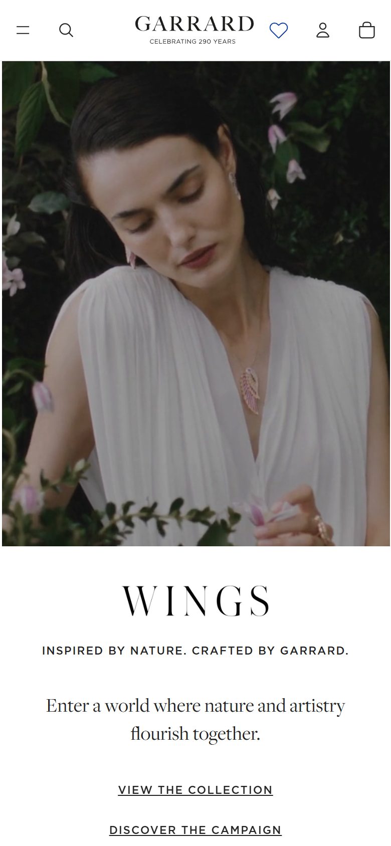 Garrard homepage on mobile, not disclosed luxury jewelry storefront captured at 390 x 844